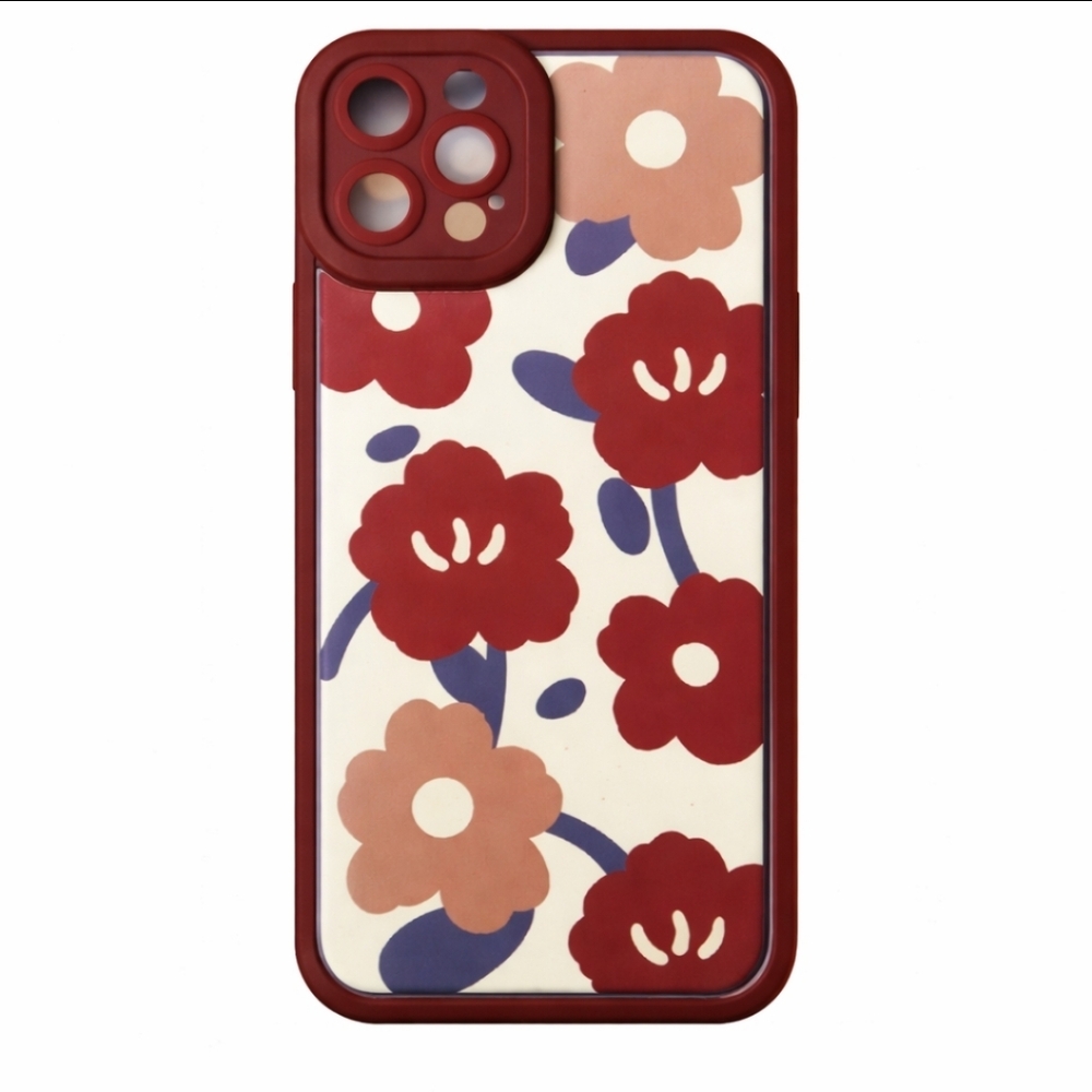 iPhone 13/14 Case Burgundy Retro Floral Print Cream Mod Flower Design